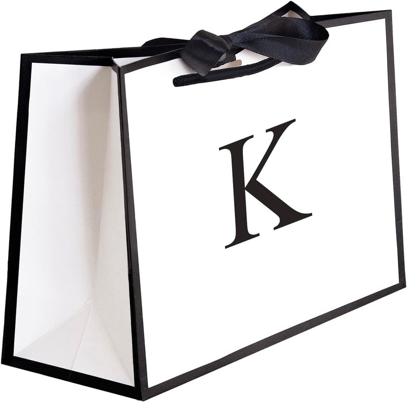 QLSKO Initial Gift Bag with Bow Ribbon Personalized Horizontal Paper Bag Monogrammed Birthday Gifts for Women Men (K-Small) - Image 1